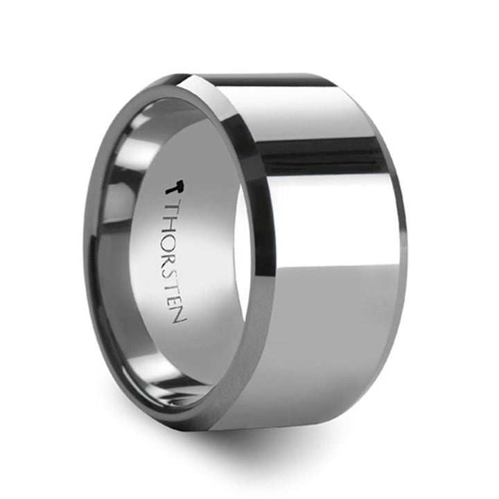 CORINTHIAN | Silver Tungsten Ring, Shiny, Beveled, 10mm, 12mm - Rings - Aydins Jewelry - 2