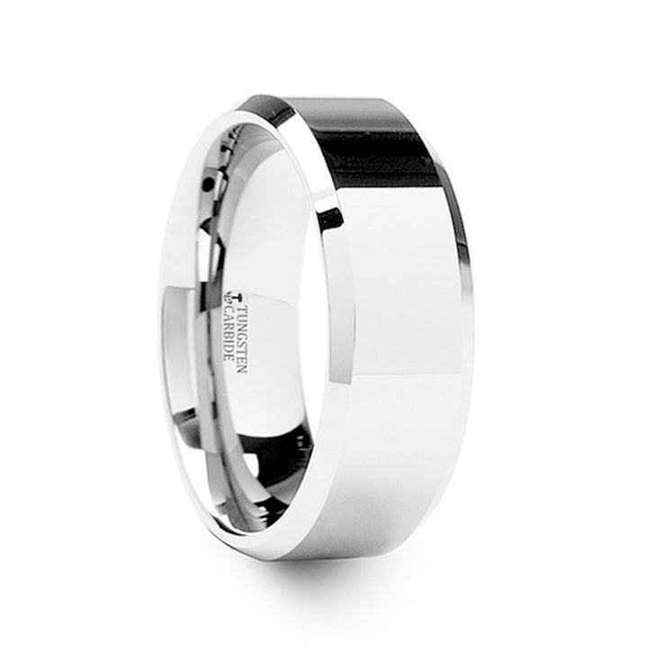 CORINTHIAN | Silver Tungsten Ring, Shiny, Beveled, 4mm, 6mm, 8mm - Rings - Aydins Jewelry - 3