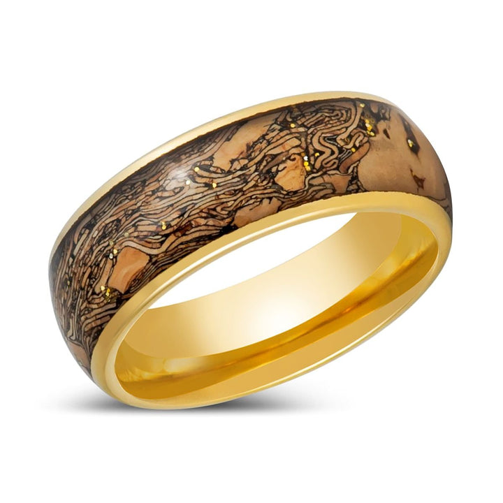 CORKSHINE | Yellow Gold Tungsten, Domed Ring, Gold Glitter Inlay - Rings - Aydins Jewelry - 2
