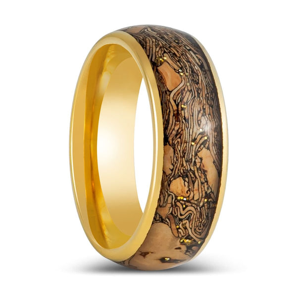 CORKSHINE | Yellow Gold Tungsten, Domed Ring, Gold Glitter Inlay