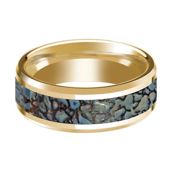 CORYTHOSAURUS | Blue Dino Bone Inlaid 14k Yellow Gold - Rings - Aydins Jewelry - 2