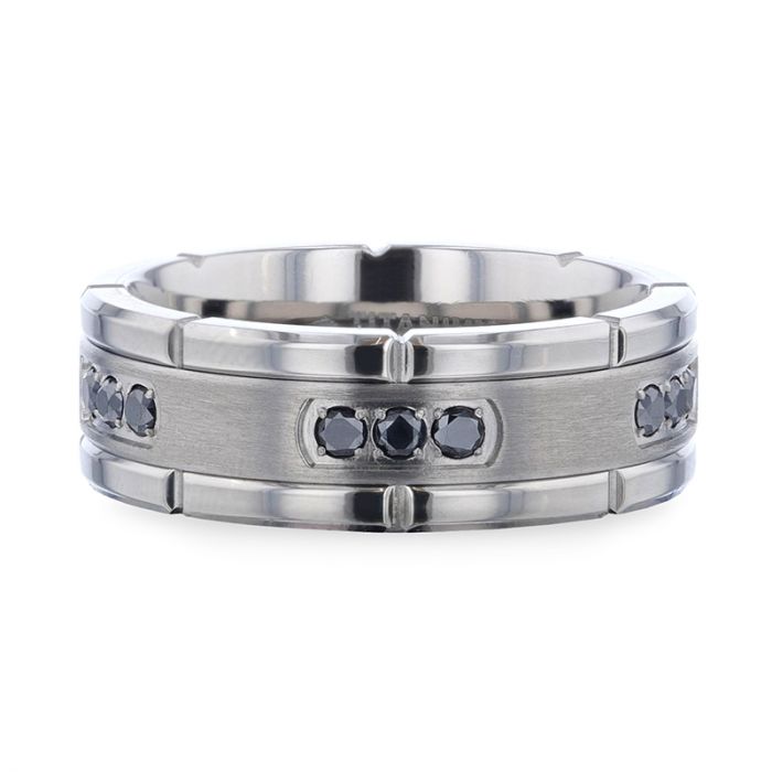 COURAGEOUS | Silver Titanium Ring, Double Grooved And Black Diamonds, Flat - Rings - Aydins Jewelry - 3