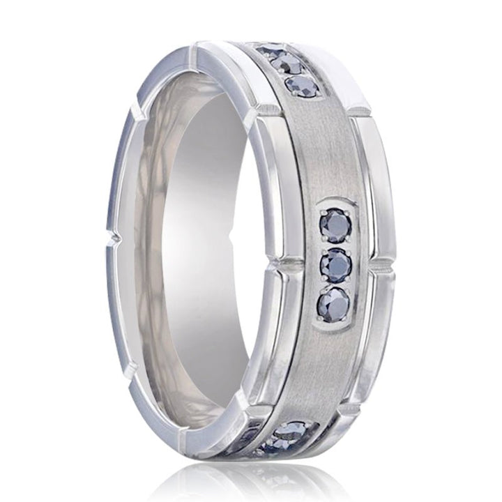 COURAGEOUS | Silver Titanium Ring, Double Grooved And Black Diamonds, Flat - Rings - Aydins Jewelry - 1