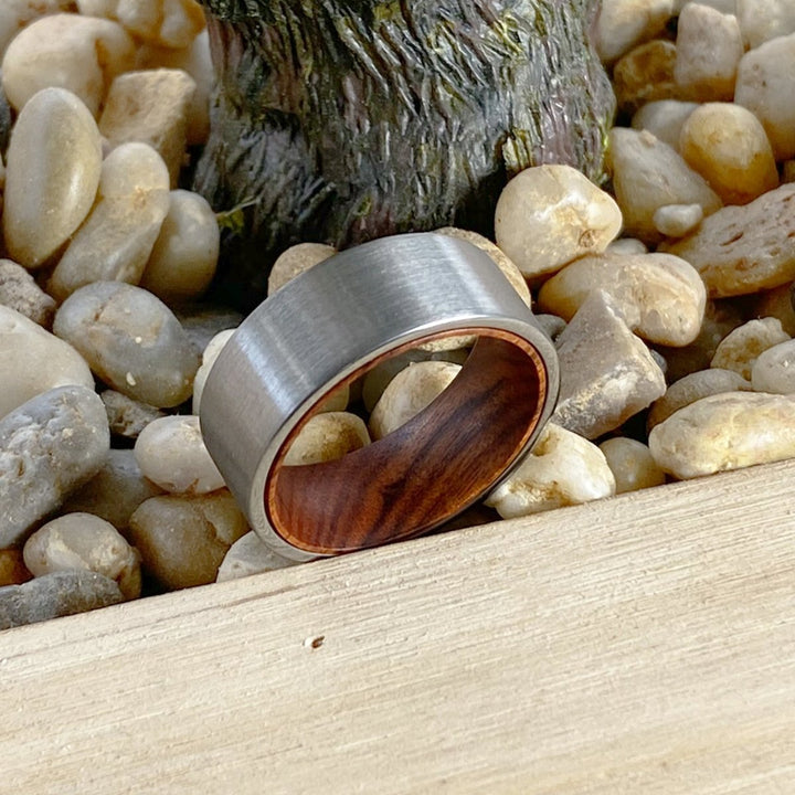 COVE | Iron Wood, Silver Tungsten Ring, Brushed, Flat - Rings - Aydins Jewelry - 5