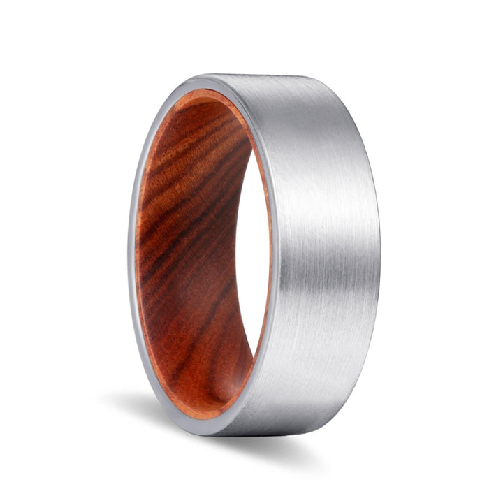 COVE | Iron Wood, Silver Tungsten Ring, Brushed, Flat - Rings - Aydins Jewelry