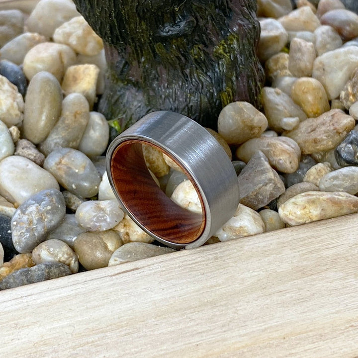 COVE | Iron Wood, Silver Tungsten Ring, Brushed, Flat - Rings - Aydins Jewelry - 6