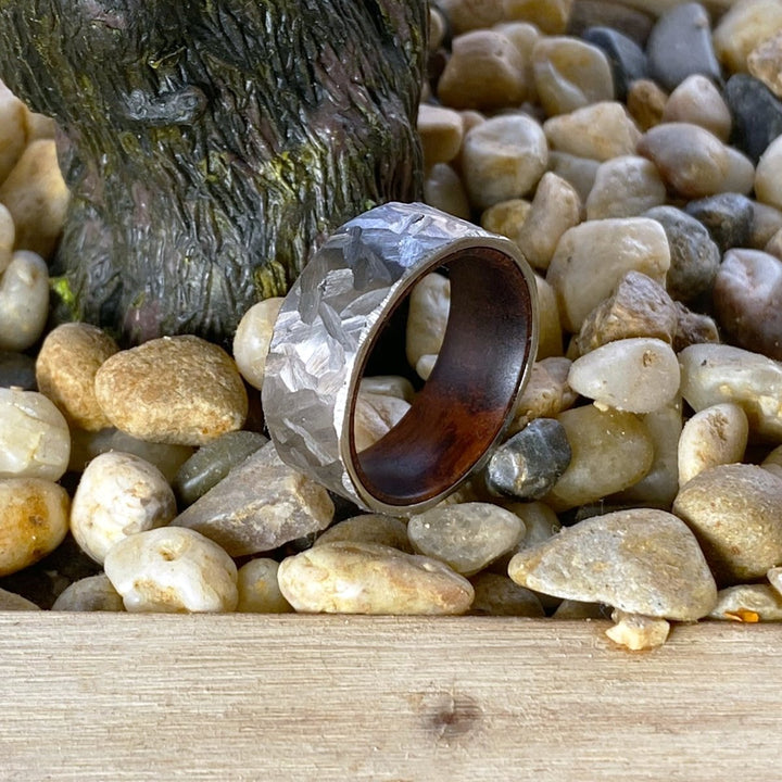 CRAWLEY | Snake Wood, Silver Titanium Ring, Hammered, Flat - Rings - Aydins Jewelry - 7