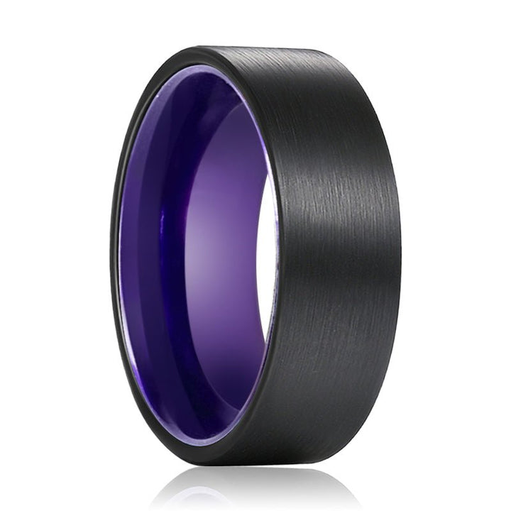 CROCUS | Purple Ring, Black Flat Brushed Tungsten Ring - Rings - Aydins Jewelry - 1