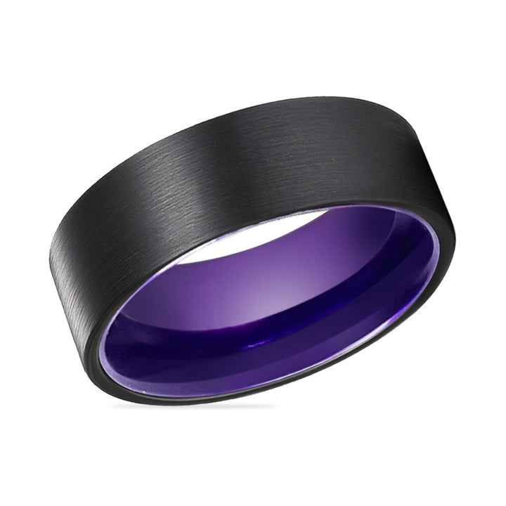 CROCUS | Purple Ring, Black Flat Brushed Tungsten Ring - Rings - Aydins Jewelry - 5