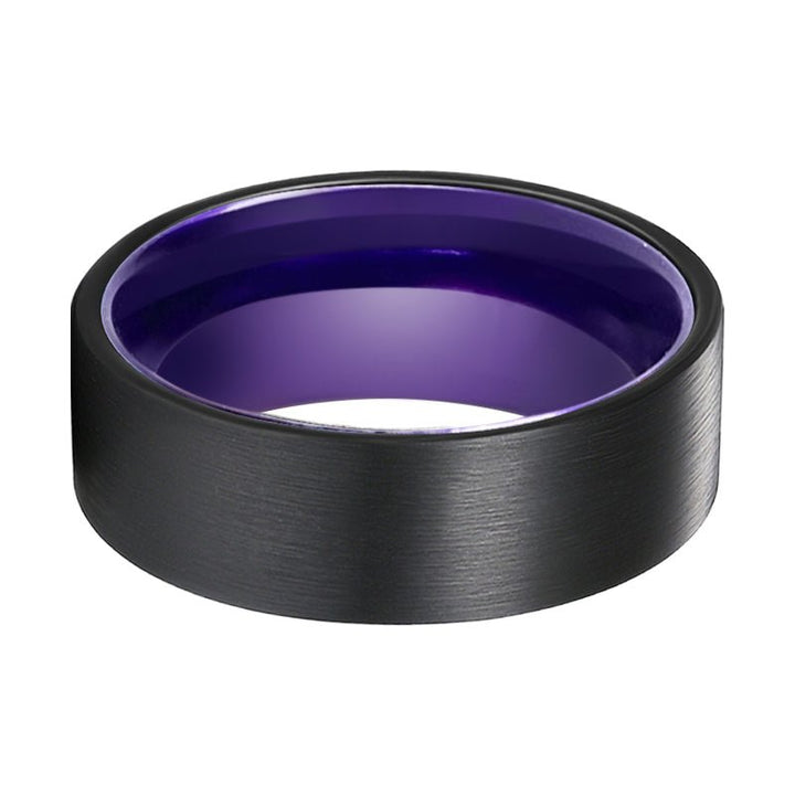 CROCUS | Purple Ring, Black Flat Brushed Tungsten Ring - Rings - Aydins Jewelry - 2