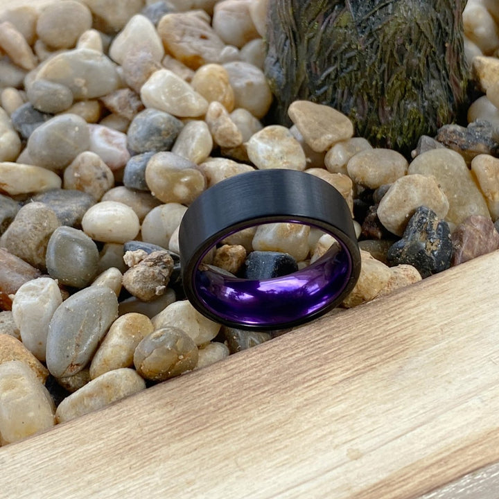 CROCUS | Purple Ring, Black Flat Brushed Tungsten Ring - Rings - Aydins Jewelry - 3