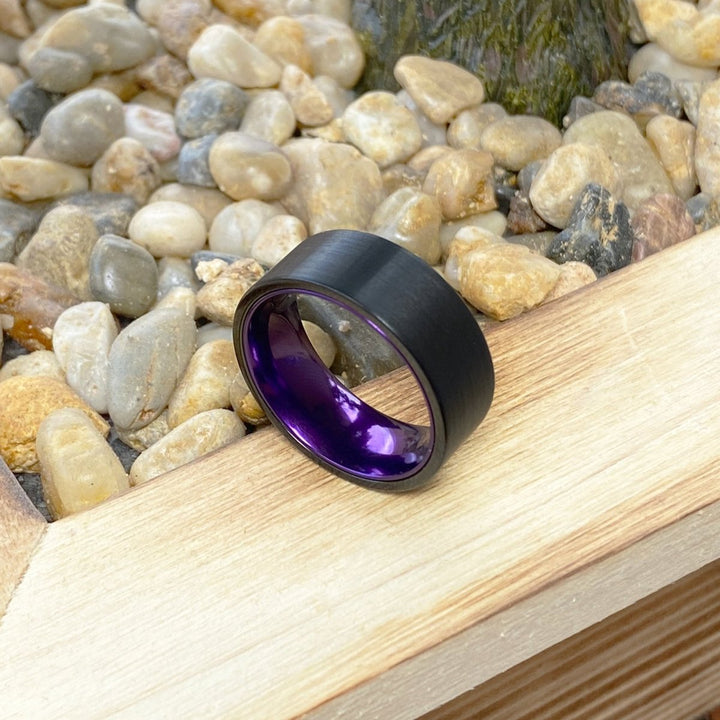 CROCUS | Purple Ring, Black Flat Brushed Tungsten Ring - Rings - Aydins Jewelry - 4