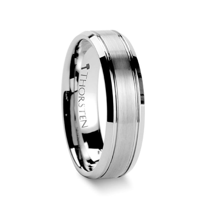 CRONUS | Silver Tungsten Ring, Brushed Center 2 Grooves, Domed - Rings - Aydins Jewelry - 1