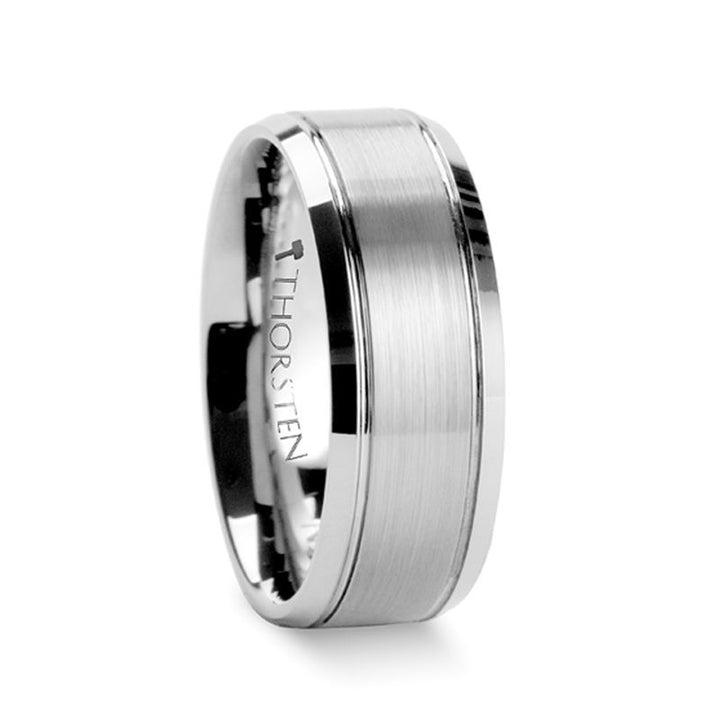 CRONUS | Silver Tungsten Ring, Brushed Center 2 Grooves, Domed - Rings - Aydins Jewelry - 2