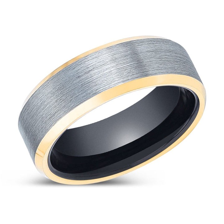 CROW | Black Ring, Brushed, Silver Tungsten Ring, Gold Beveled Edges - Rings - Aydins Jewelry - 2