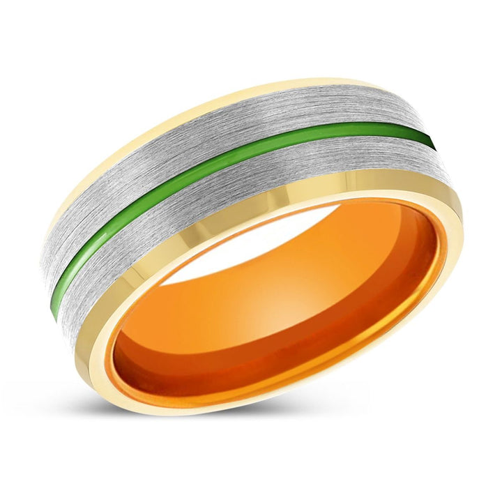 CRUSADER | Orange Ring, Silver Tungsten Ring, Green Groove, Gold Beveled Edge - Rings - Aydins Jewelry - 2