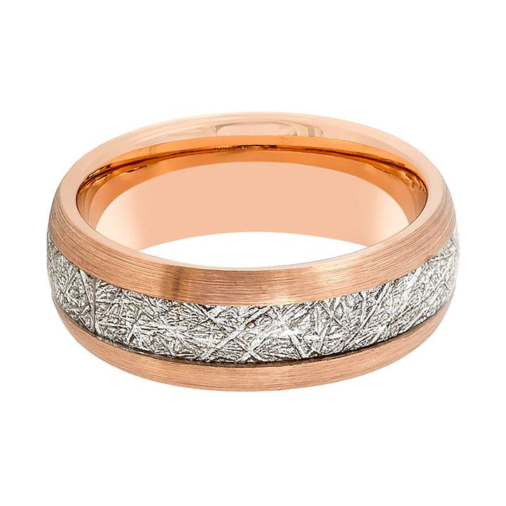CRUX | Rose Gold Tungsten Ring, Imitation Meteorite Inlay, Domed - Rings - Aydins Jewelry - 2