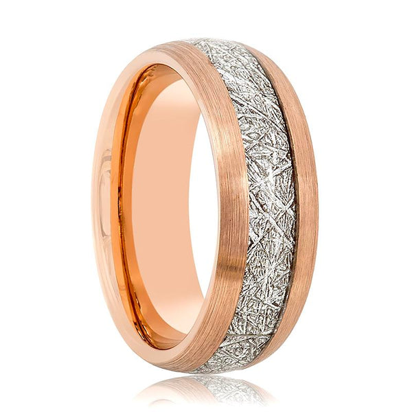 CRUX | Rose Gold Tungsten Ring, Imitation Meteorite Inlay, Domed - Rings - Aydins Jewelry - 1