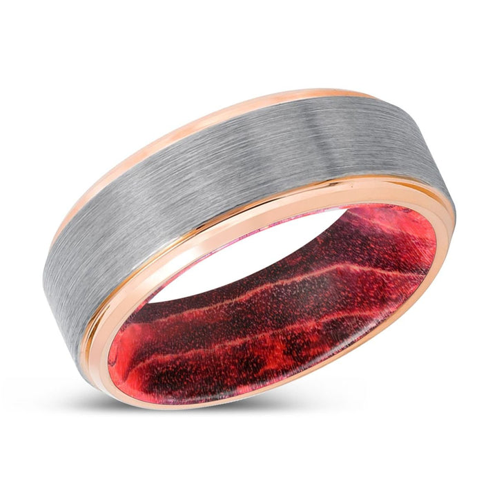 CURATOR | Black & Red Wood, Silver Tungsten Ring, Brushed, Rose Gold Stepped Edge - Rings - Aydins Jewelry - 2
