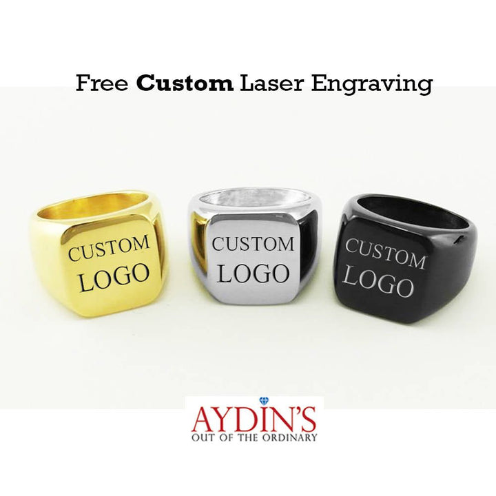Custom Logo Laser Engraved Signet Ring Gold Silver Black - Signet Rings - Aydins Jewelry - 3