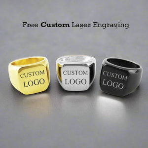 Custom Logo Laser Engraved Signet Ring Gold Silver Black - Signet Rings - Aydins Jewelry - 3