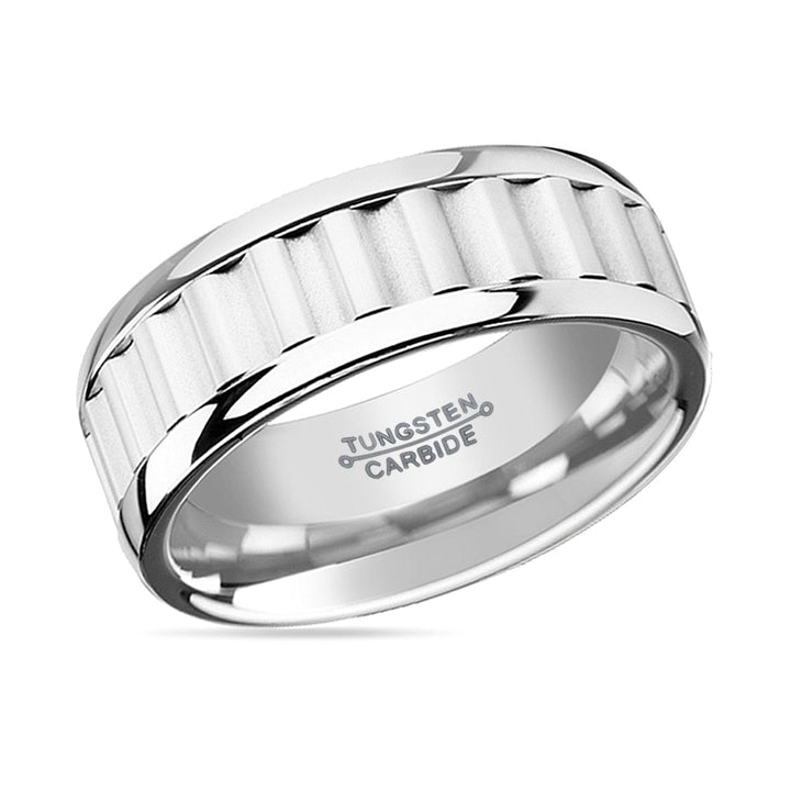 CUTLASS | Silver Tungsten Ring, Gear Teeth Inlay, Domed - Rings - Aydins Jewelry - 2