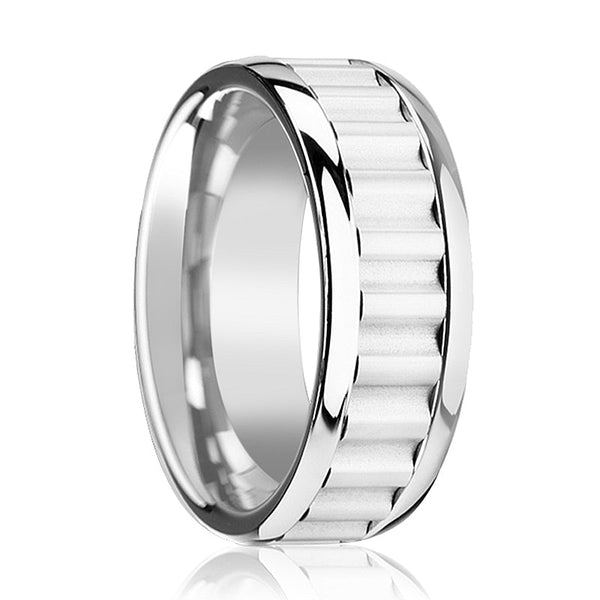 CUTLASS | Silver Tungsten Ring, Gear Teeth Inlay, Domed - Rings - Aydins Jewelry - 1