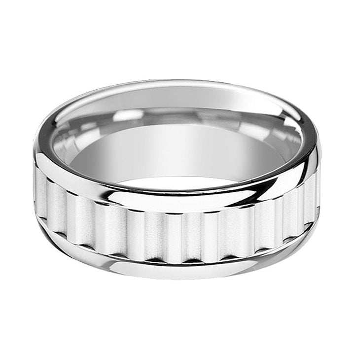 CUTLASS | Silver Tungsten Ring, Gear Teeth Inlay, Domed - Rings - Aydins Jewelry