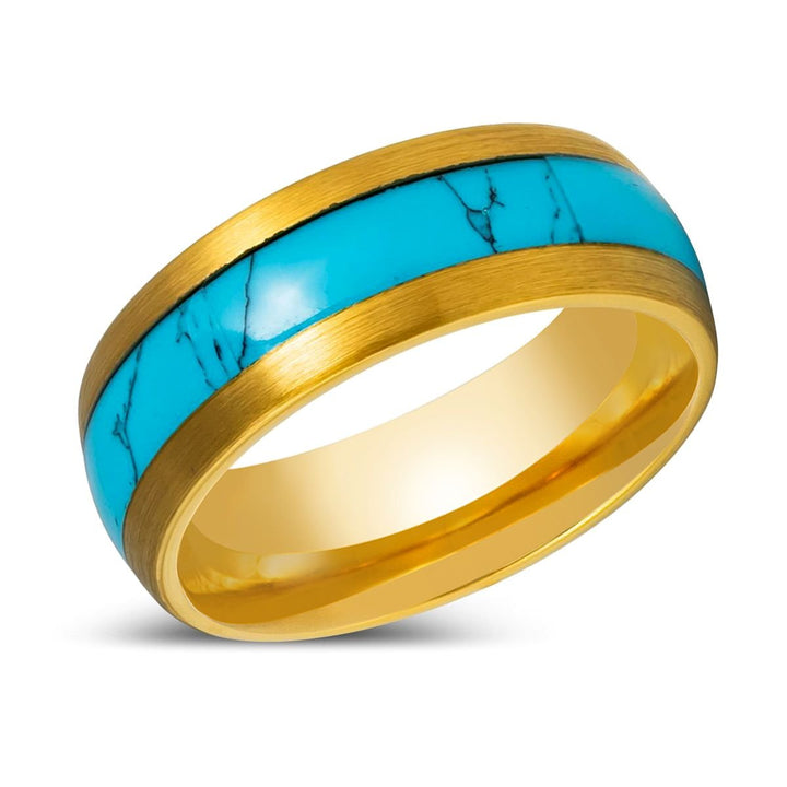 CYANITE | Yellow Gold Ring, Domed Ring, Blue Turquoise Inlay - Rings - Aydins Jewelry - 2