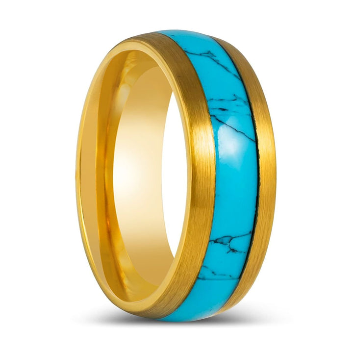 CYANITE | Yellow Gold Ring, Domed Ring, Blue Turquoise Inlay - Rings - Aydins Jewelry - 1