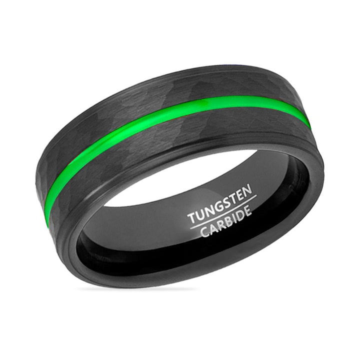 CYCLONE | Black Tungsten Ring, Hammered, Green Groove, Stepped Edge - Rings - Aydins Jewelry - 2