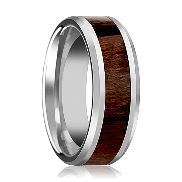 DACIAN | Silver Tungsten Ring, Carpathian Wood Inlay, Beveled - Rings - Aydins Jewelry