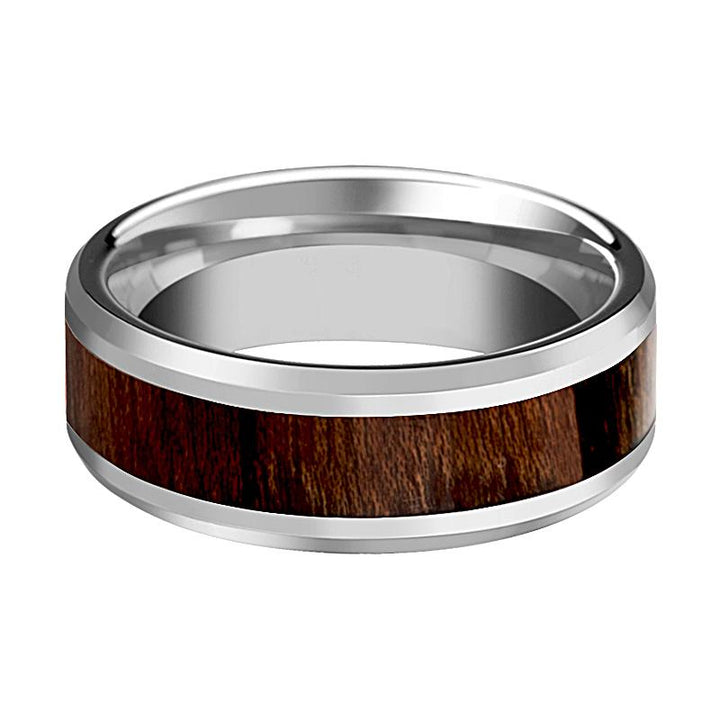 DACIAN | Silver Tungsten Ring, Carpathian Wood Inlay, Beveled - Rings - Aydins Jewelry - 2