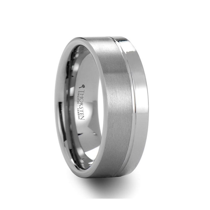 DALLAS | Silver Tungsten Ring, Single Offset Groove, Flat - Rings - Aydins Jewelry - 1