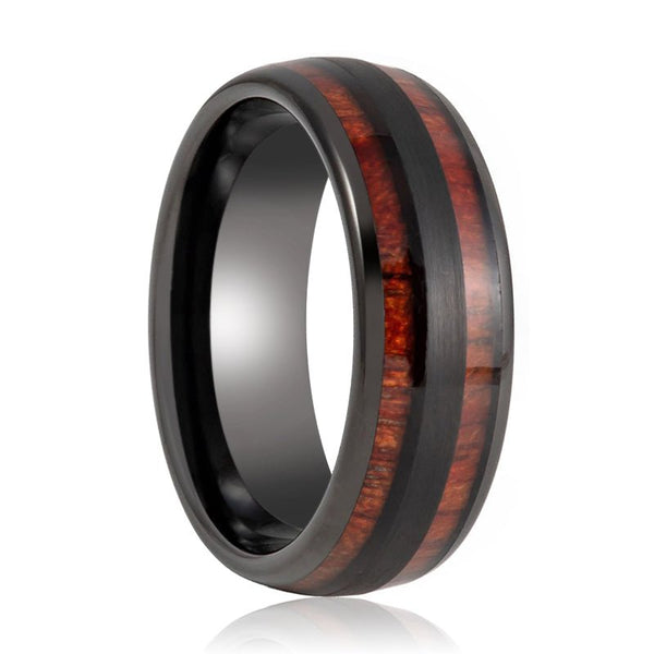 DAPPER | Black Tungsten Ring, Double Koa Wood Inlay, Domed - Rings - Aydins Jewelry - 1