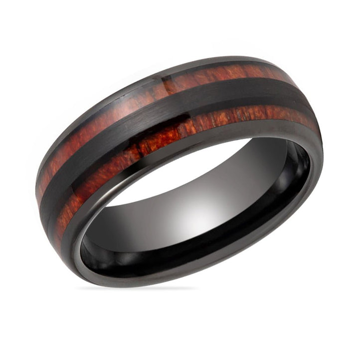 DAPPER | Black Tungsten Ring, Double Koa Wood Inlay, Domed - Rings - Aydins Jewelry - 2