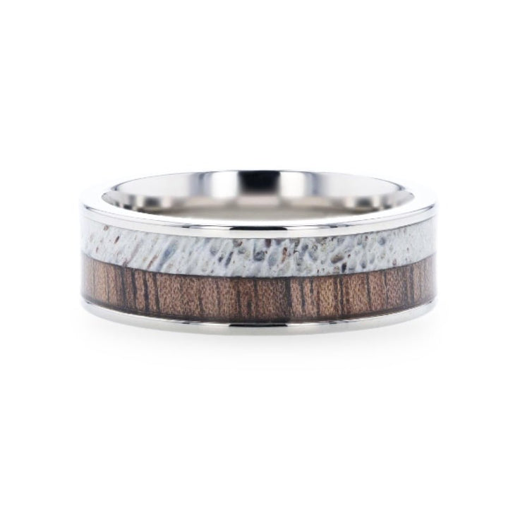 DARBY | Silver Titanium Ring, Deer Antler and Black Walnut Wood Inlay, Flat - Rings - Aydins Jewelry - 2