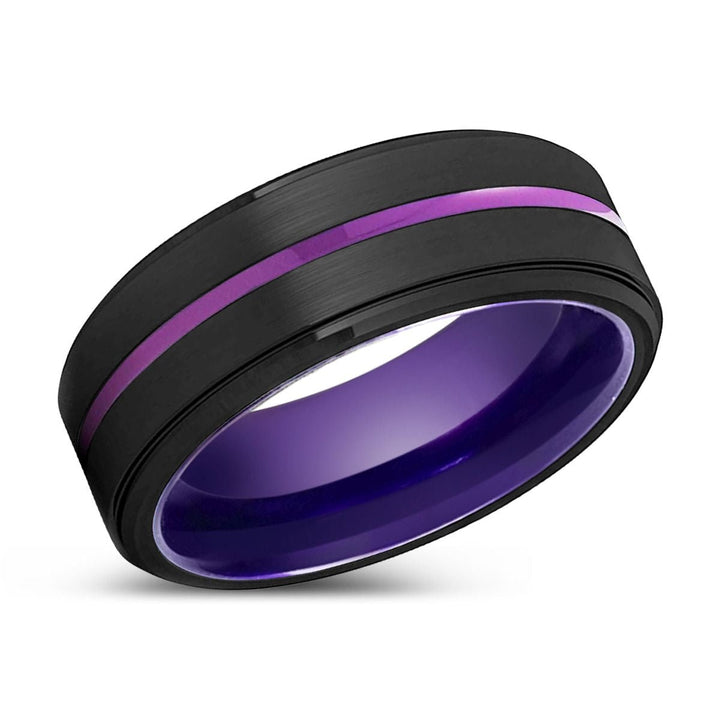 DARWIN | Purple Ring, Black Tungsten Ring, Purple Groove, Stepped Edge - Rings - Aydins Jewelry - 2