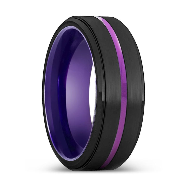 DARWIN | Purple Ring, Black Tungsten Ring, Purple Groove, Stepped Edge - Rings - Aydins Jewelry - 1