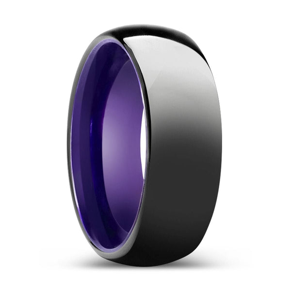 DAUER | Purple Ring, Black Tungsten Ring, Shiny, Domed - Rings - Aydins Jewelry