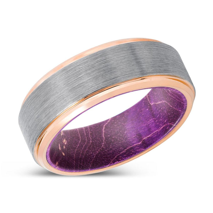 DAVER | Purple Wood, Silver Tungsten Ring, Brushed, Rose Gold Stepped Edge - Rings - Aydins Jewelry - 2