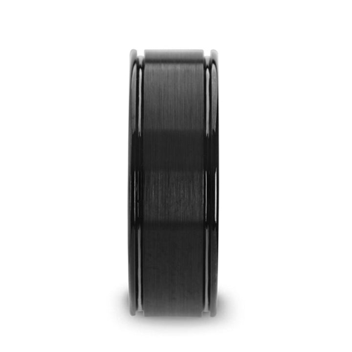 DAVID | Black Ceramic Ring, Dual Offset Grooves, Flat - Rings - Aydins Jewelry - 4