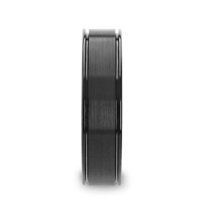 DAVID | Black Ceramic Ring, Dual Offset Grooves, Flat - Rings - Aydins Jewelry - 3