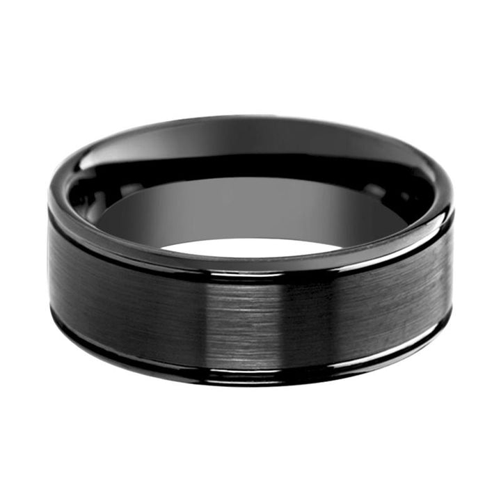 DAVID | Black Ceramic Ring, Dual Offset Grooves, Flat - Rings - Aydins Jewelry - 2