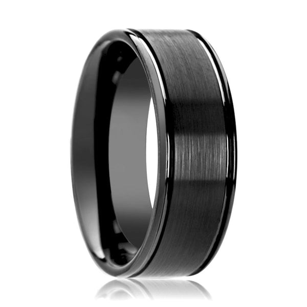 DAVID | Black Ceramic Ring, Dual Offset Grooves, Flat - Rings - Aydins Jewelry - 1