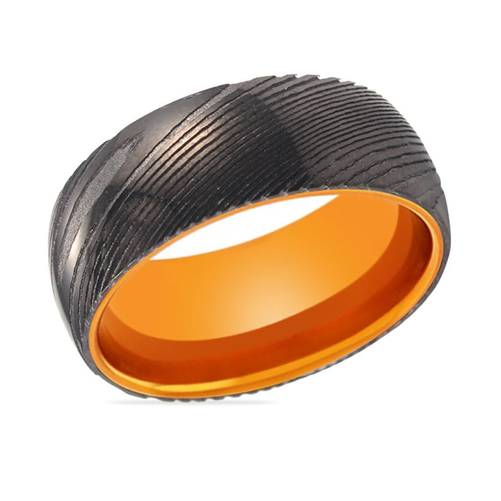 DAWN | Orange Ring, Gunmetal Damascus Steel Ring, Domed - Rings - Aydins Jewelry - 2