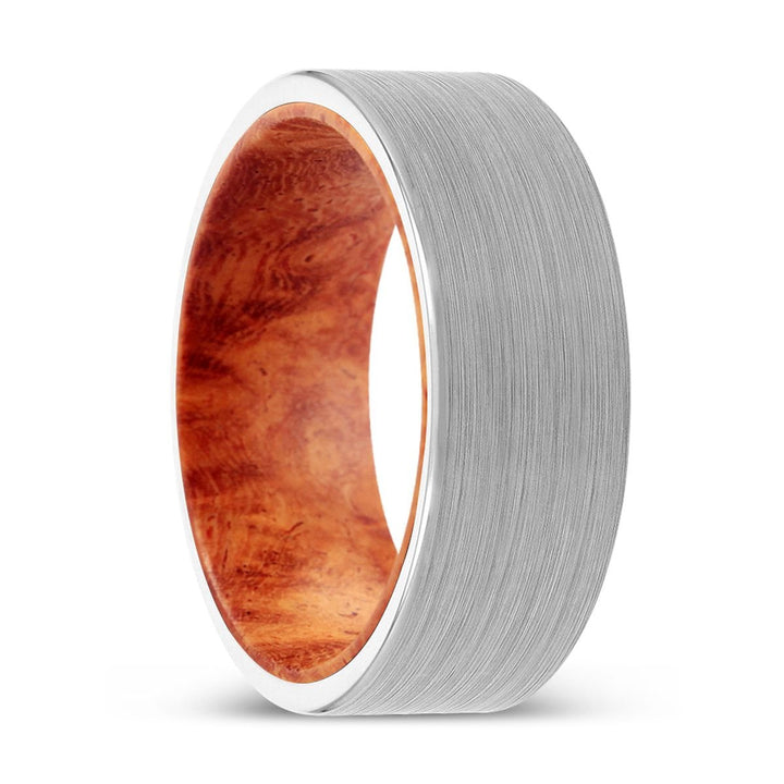 DAWOOD | Red Burl Wood, White Tungsten Ring, Brushed, Flat - Rings - Aydins Jewelry - 1