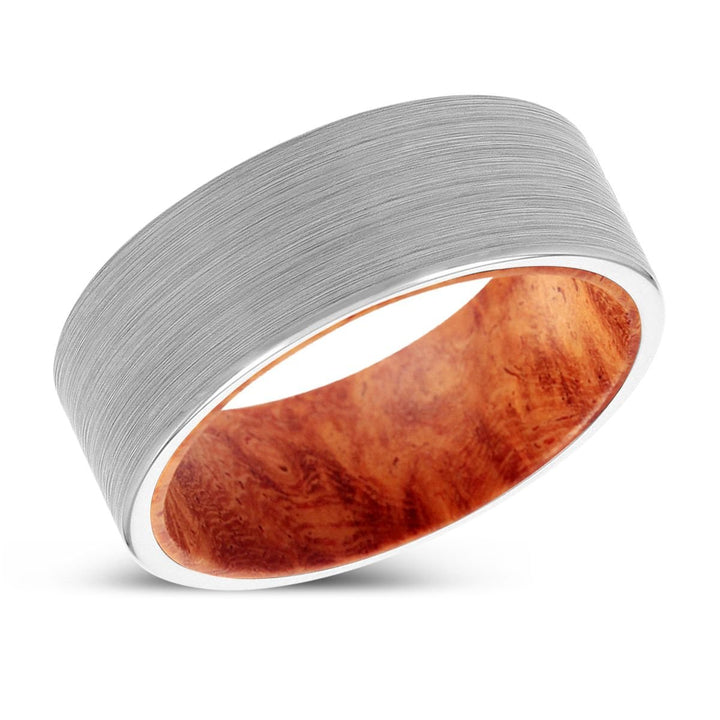 DAWOOD | Red Burl Wood, White Tungsten Ring, Brushed, Flat - Rings - Aydins Jewelry - 2