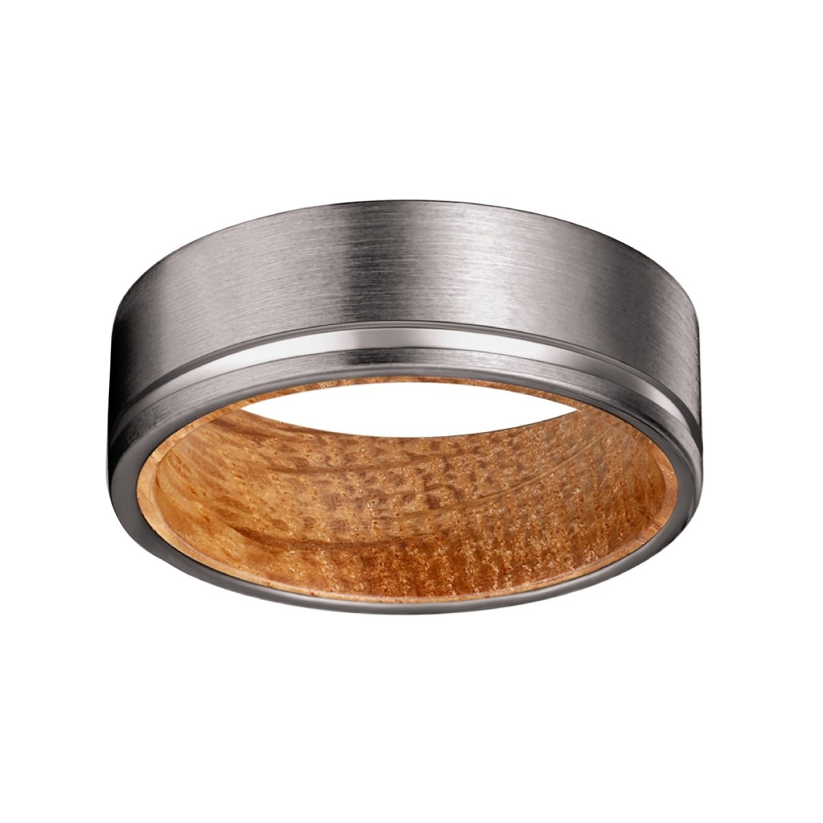 DAWSON | Whiskey Barrel Wood, Gunmetal Tungsten Offset Groove - Rings - Aydins Jewelry - 2