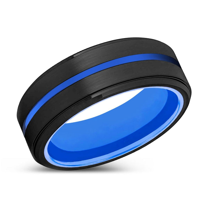 DECIMATION | Blue Ring, Black Tungsten Ring, Blue Groove, Stepped Edge - Rings - Aydins Jewelry - 2